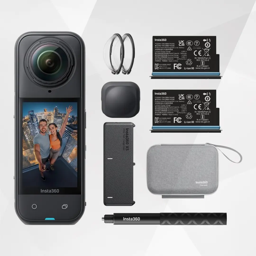 bingoo-0-insta360-x5-essentials-bun Insta360 X5 Essentials Bundle 8K Waterproof 360° Action Camera with Extra Battery and Selfie Stick - Image 1